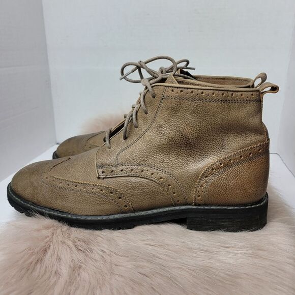 Florsheim Limited Tan Distressed Pebbled Leather Wingtips Ankle Boots 10.5D - Picture 3 of 9
